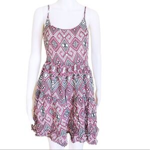 FUN & FLIRT Tribal Print Spaghetti Strap Caged Back Mini Dress Pink Size Medium